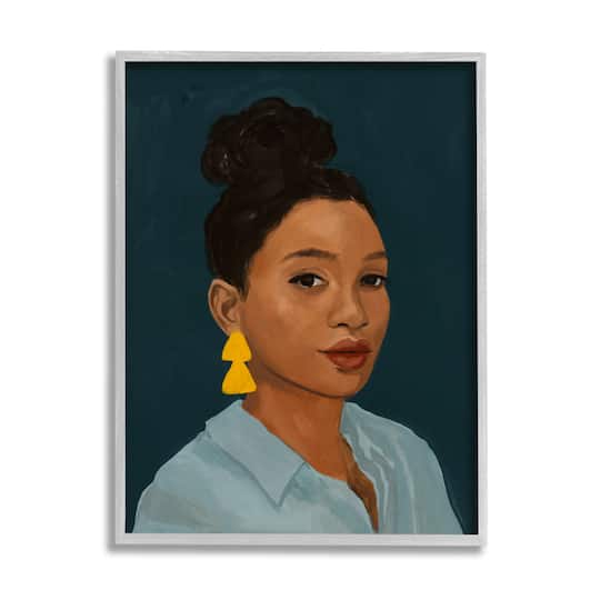 Stupell Industries Sophisticated Female Portrait With Yellow Triangle Earrings Framed Wall Art